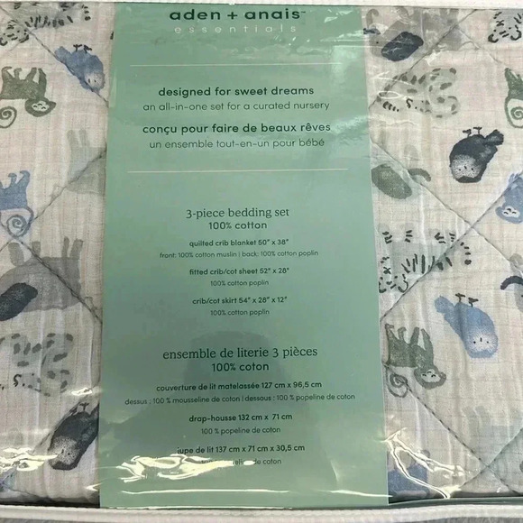 aden + anais Blue and White 3-Piece Crib Set - Picture 9 of 9